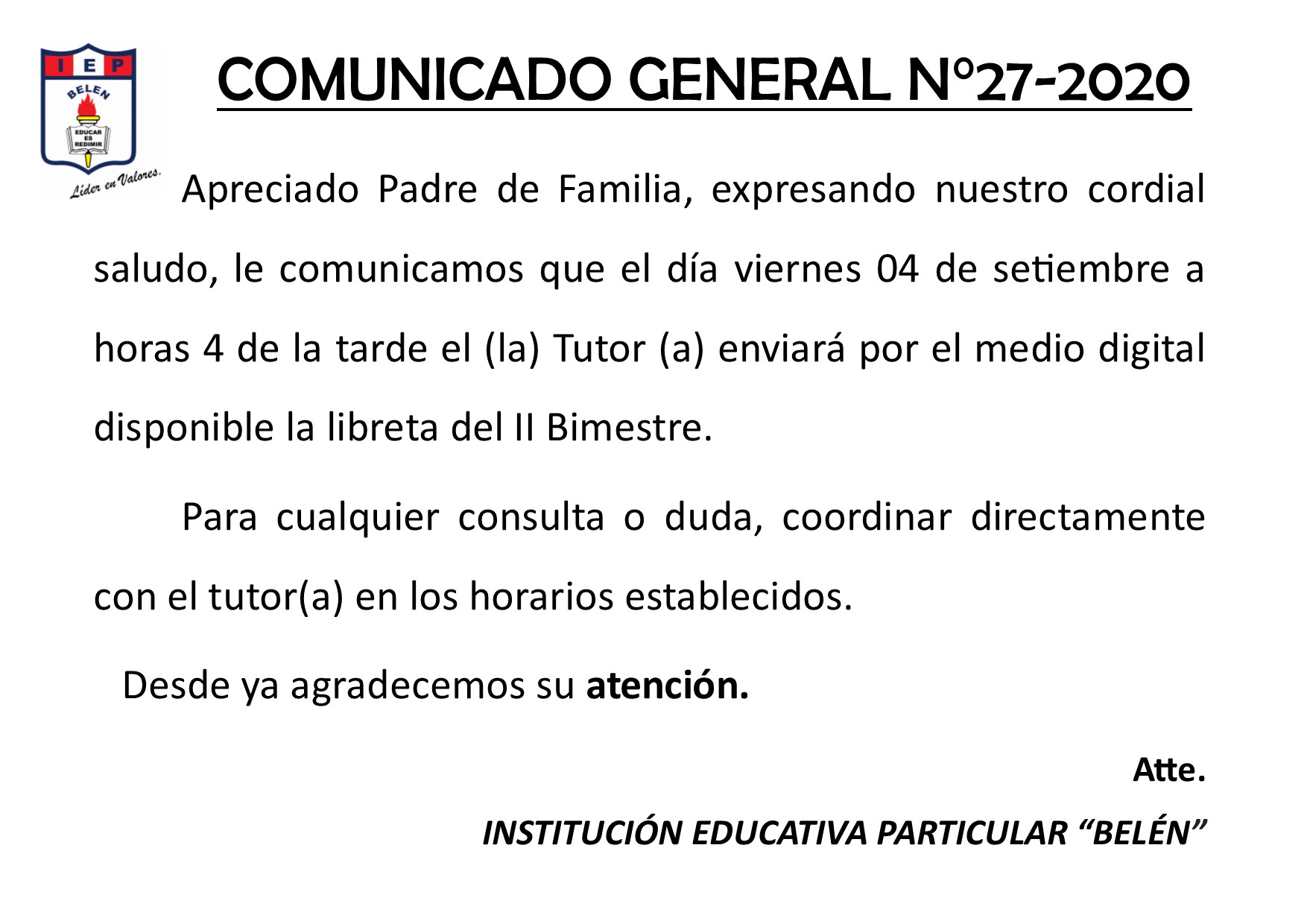 Comunicado General N° 27-2020