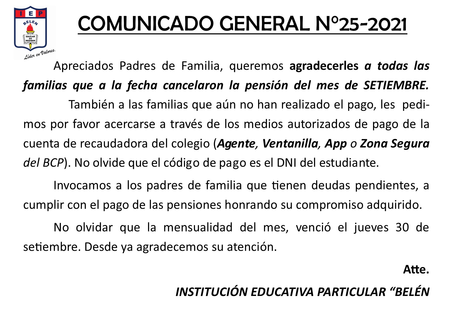 Comunicado General N° 25-2021