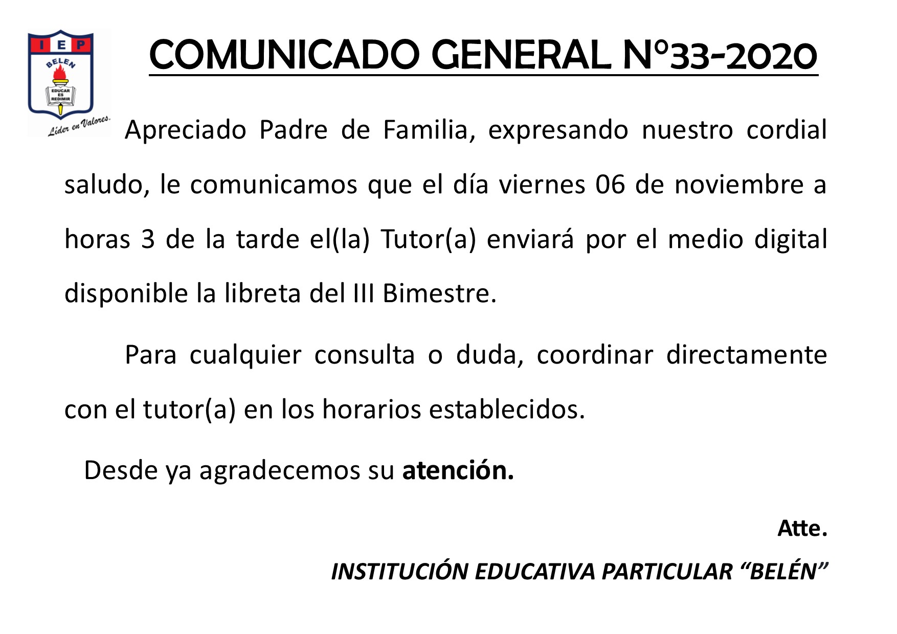 Comunicado General N° 33-2020
