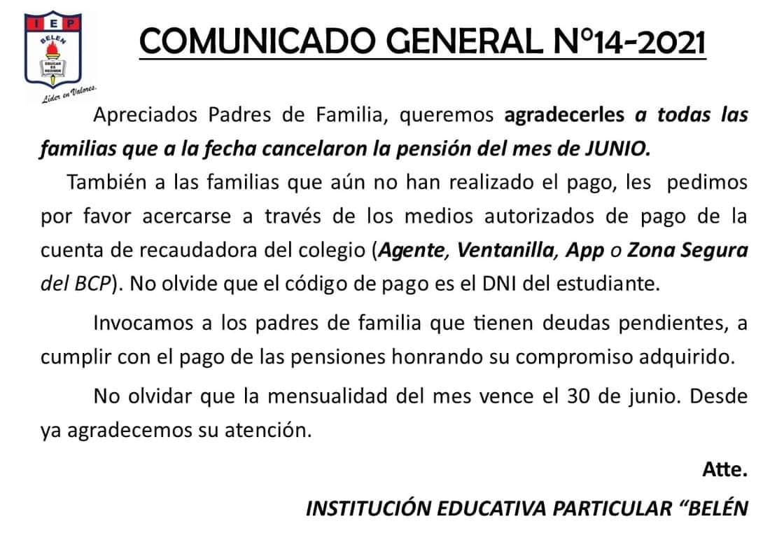 Comunicado General N°14-2021