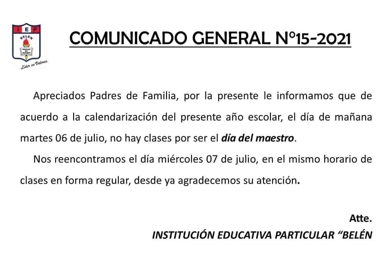 Comunicado General N°15-2021