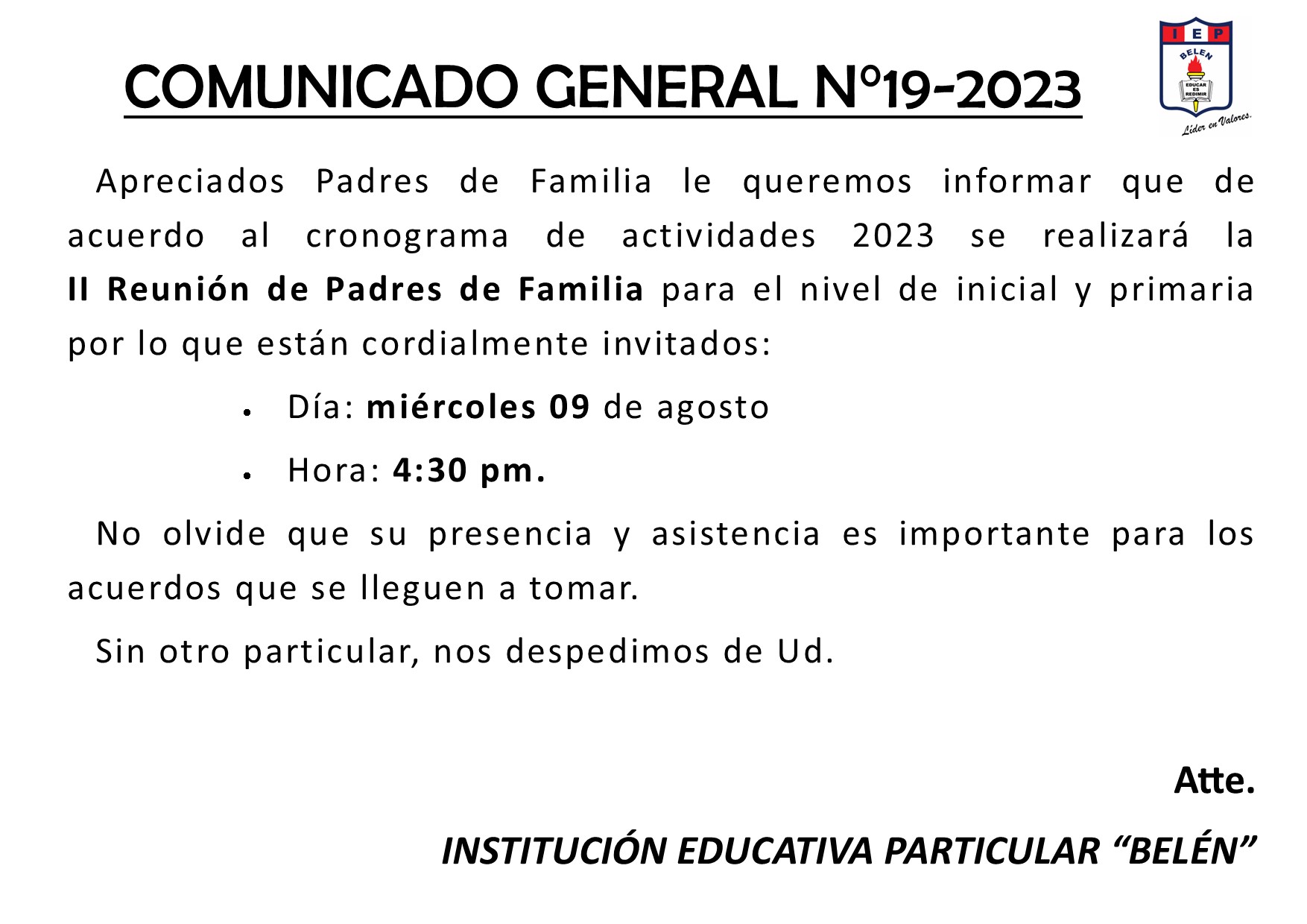 Comunicado General N° 19-2023