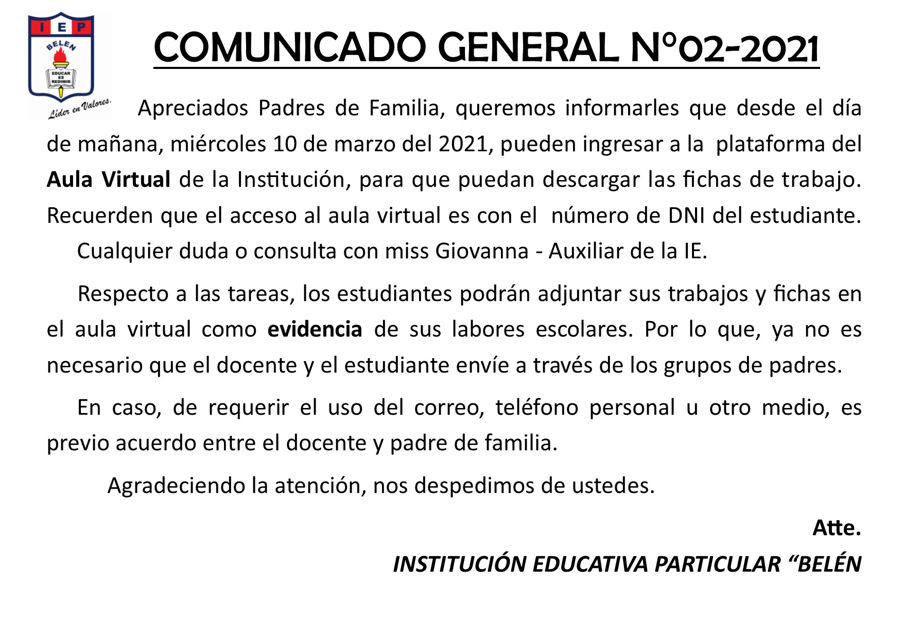 Comunicado General N° 02-2021