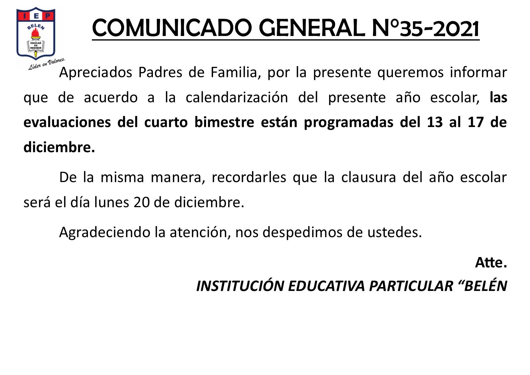 Comunicado General N° 35-2021