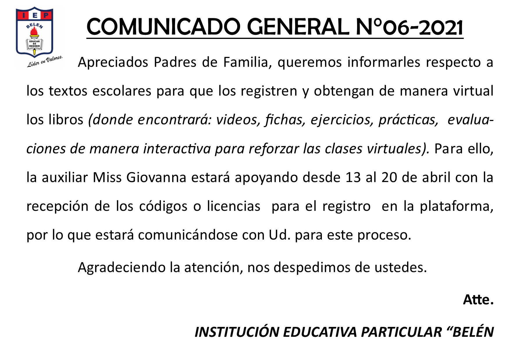 Comunicado General N° 06-2021