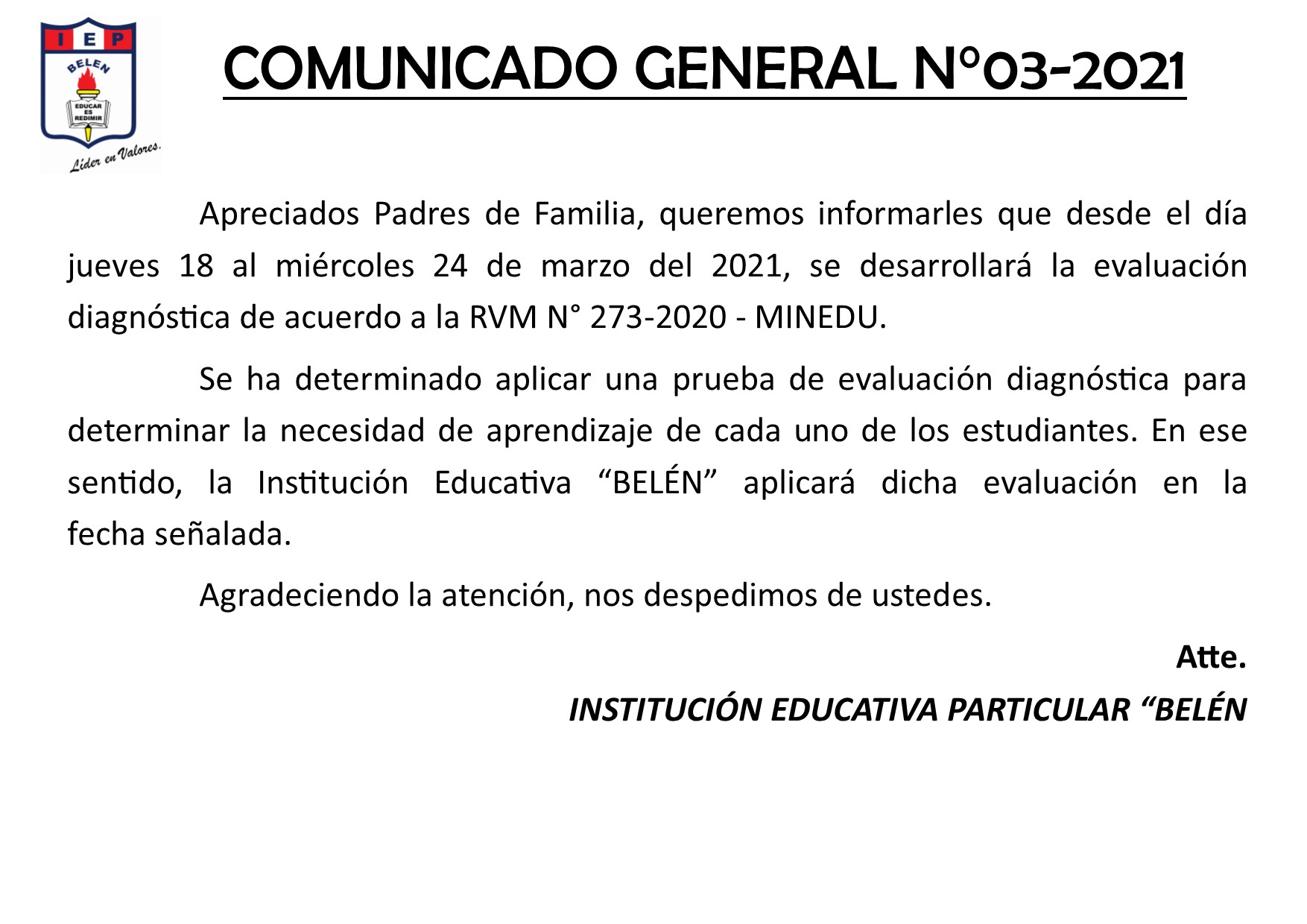 Comunicado General N° 03-2021