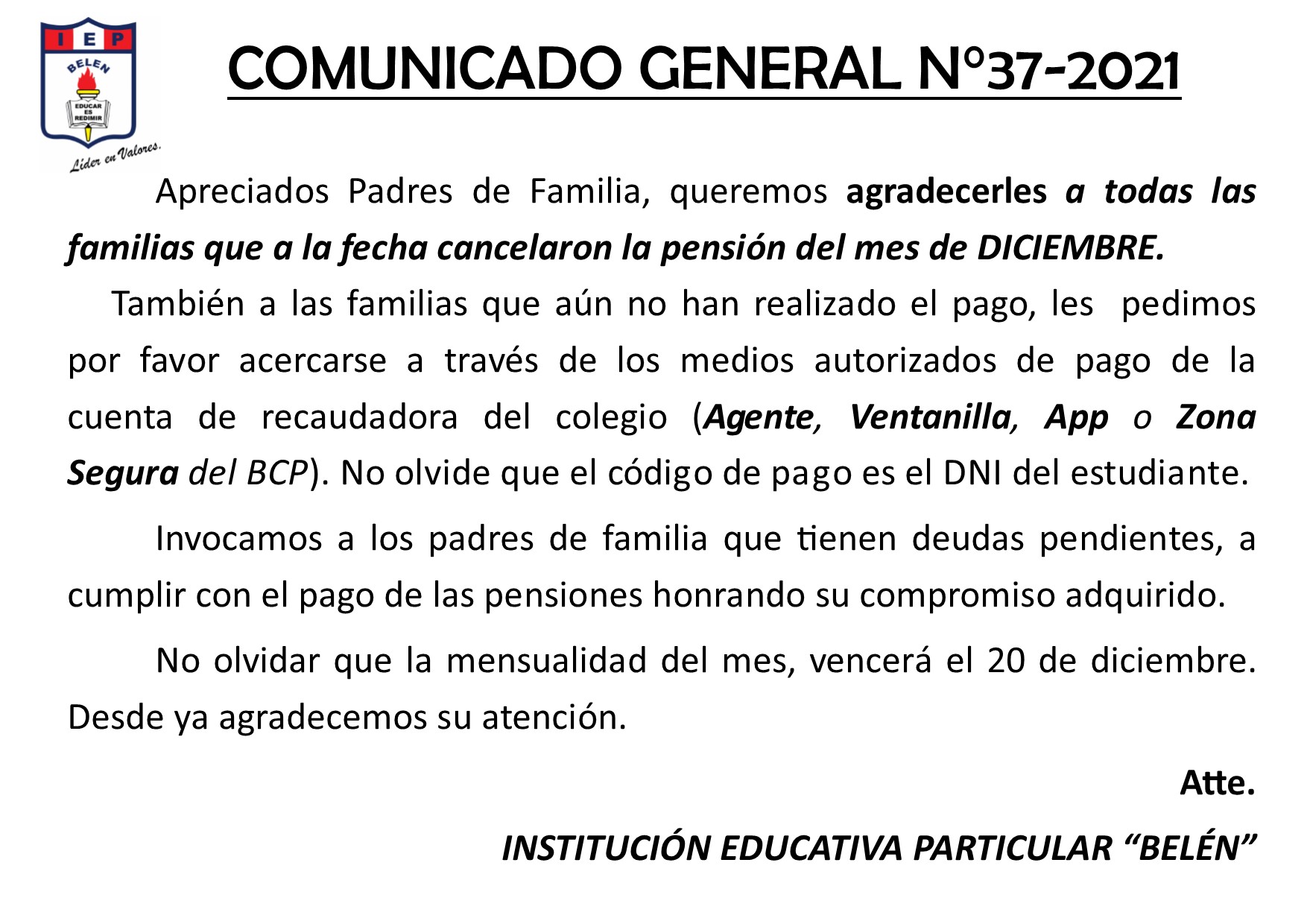 Comunicado General N° 37-2021