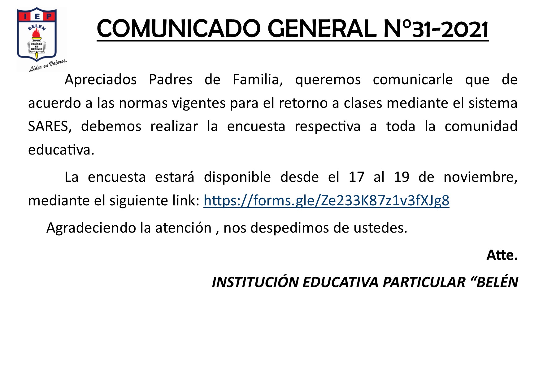 Comunicado General N° 31-2021