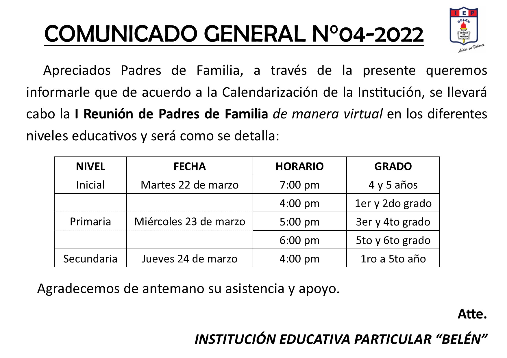 Comunicado General N° 04-2022