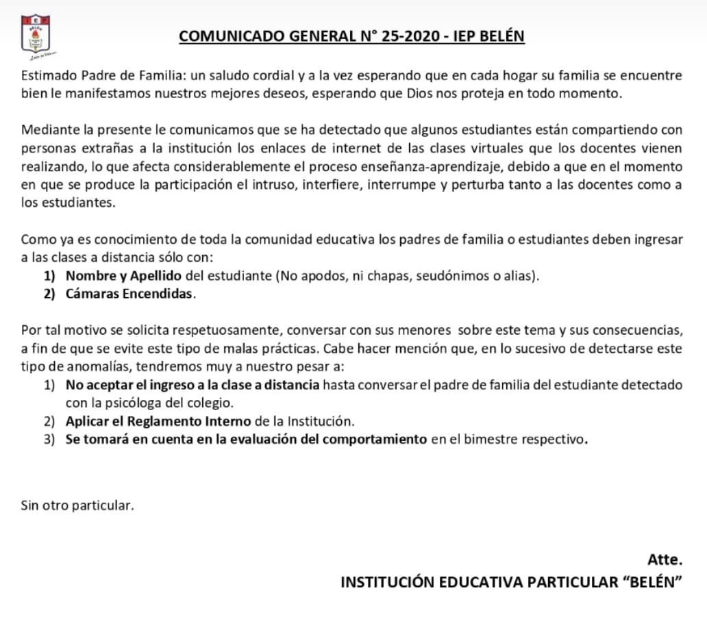 Comunicado General N° 25-2019