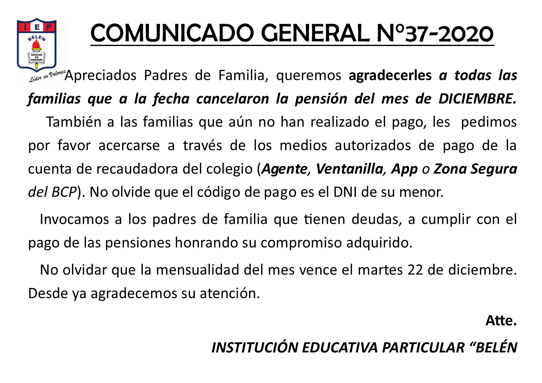 Comunicado General N° 37-2020