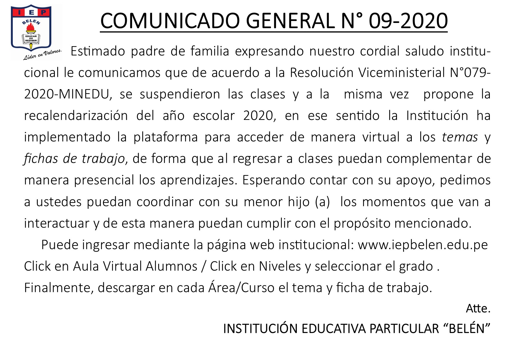 COMUNICADO GENERAL N°09-2020