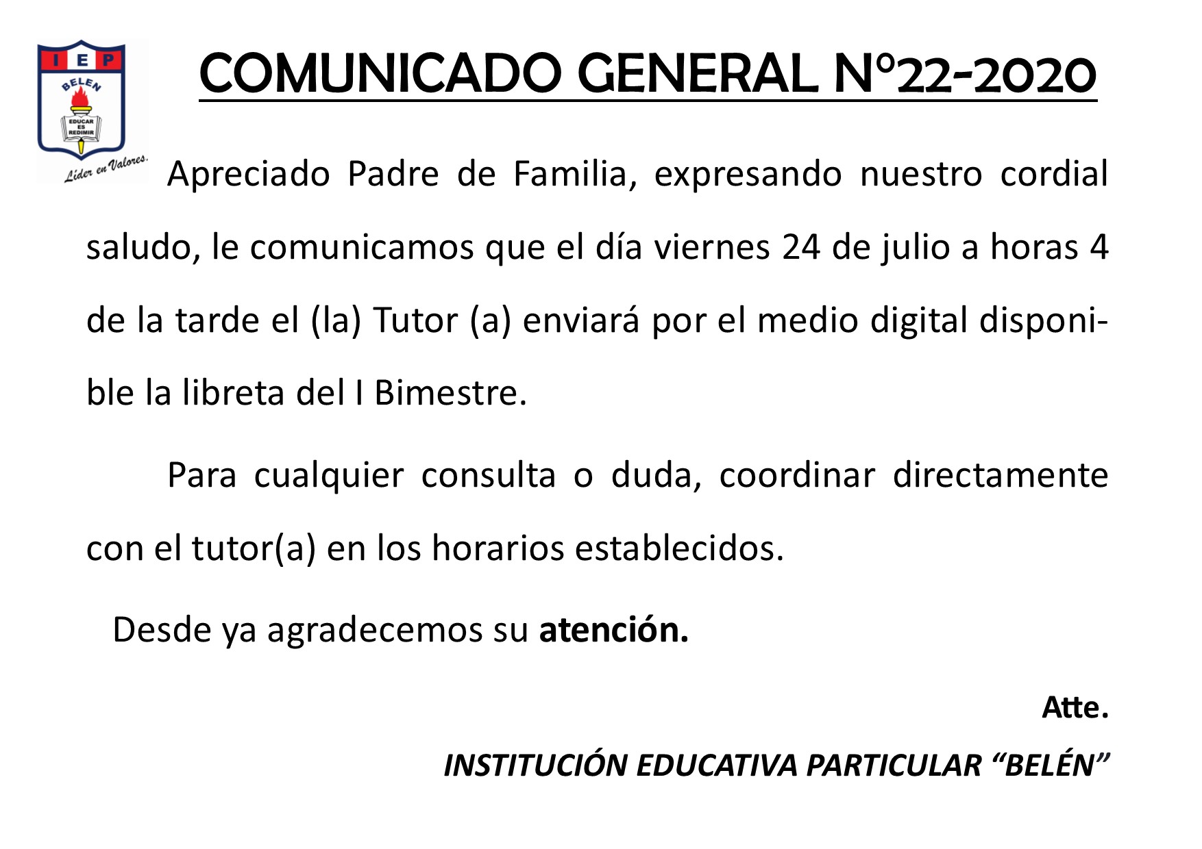 Comunicado General N° 22-2020