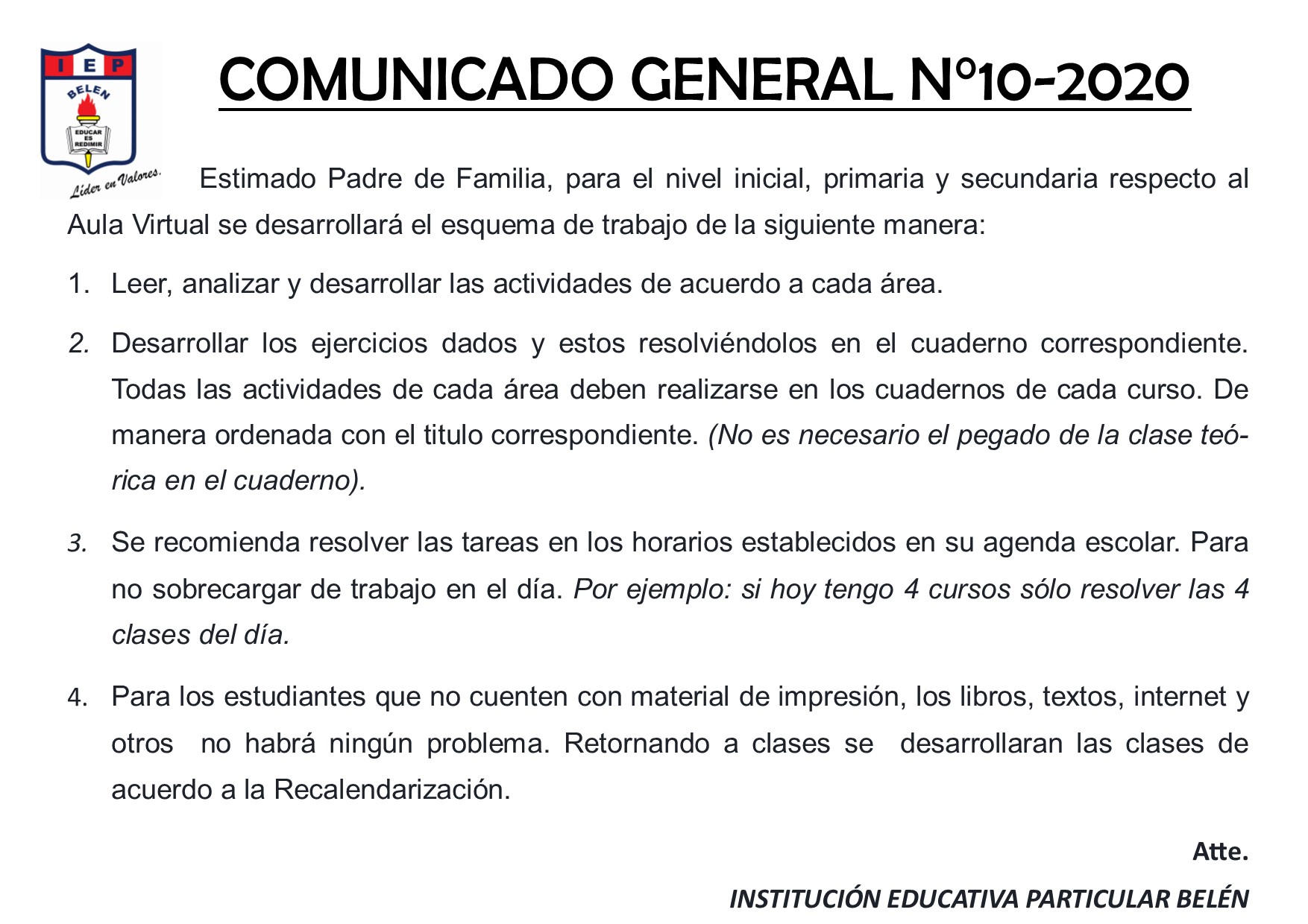 Comunicado General N° 10-2020