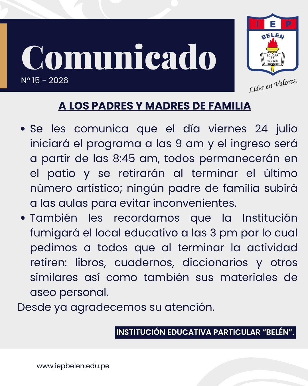 COMUNICADO GENERAL N°15-2026
