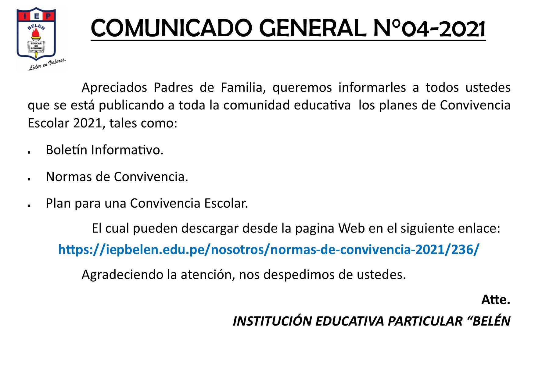 Comunicado General N° 04-2021