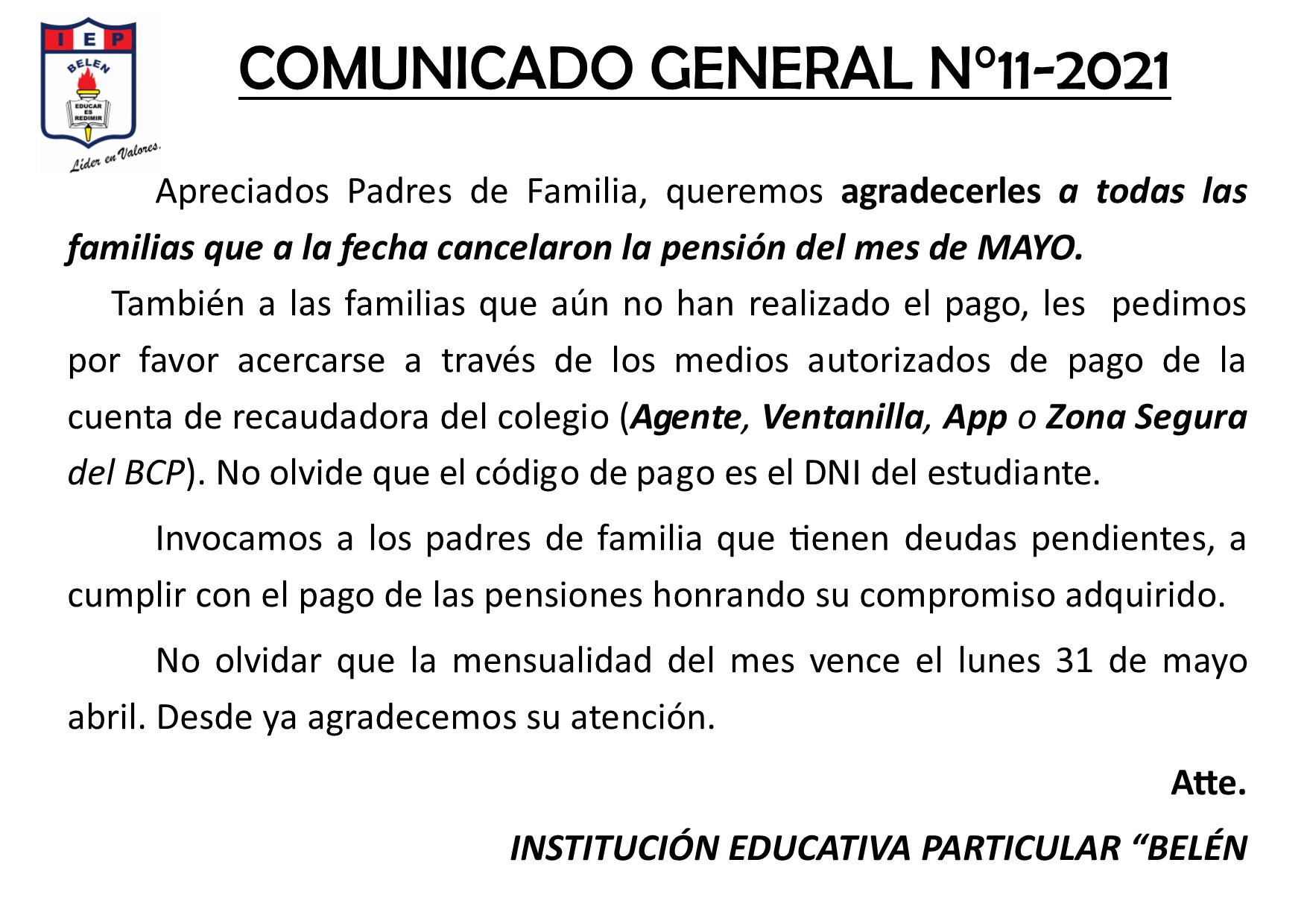 Comunicado General N° 11-2021