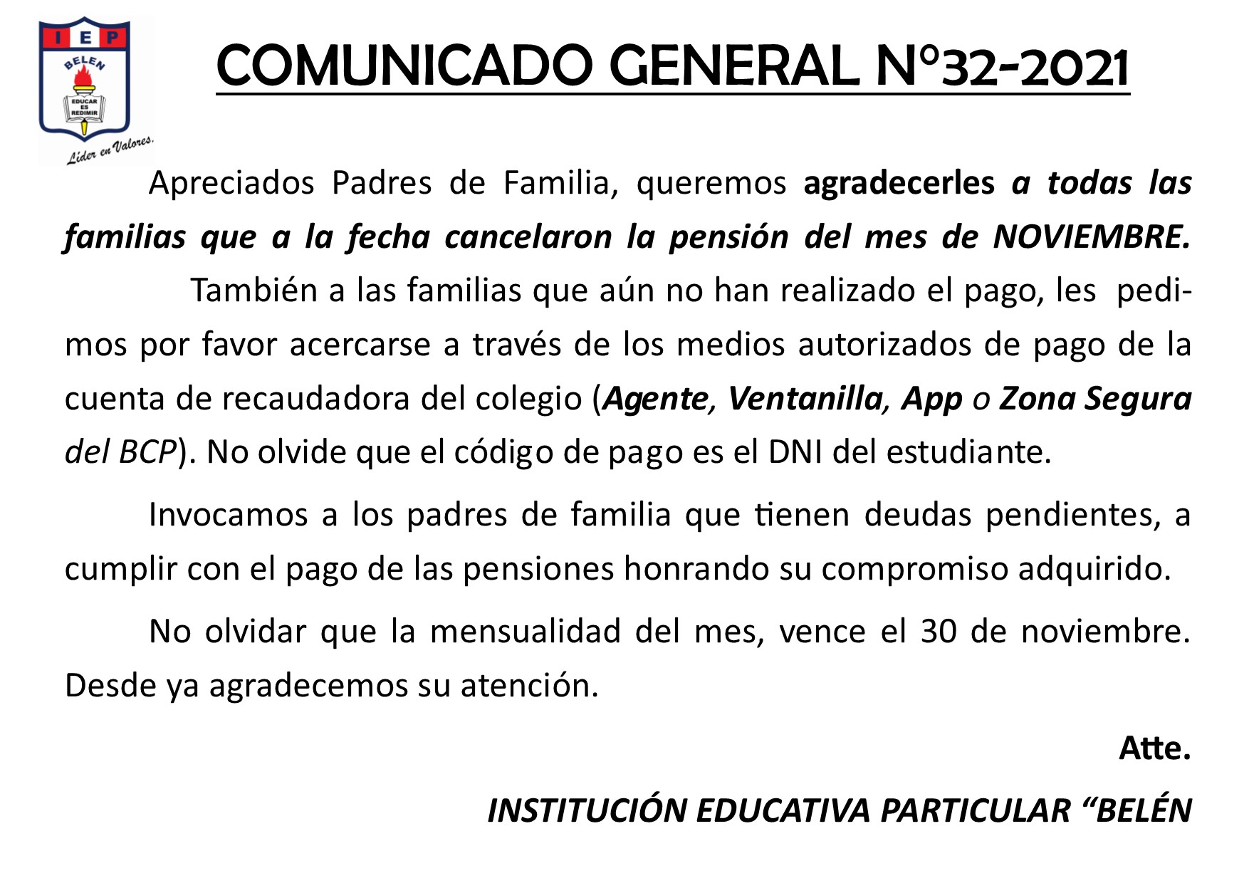 Comunicado General N° 32-2021