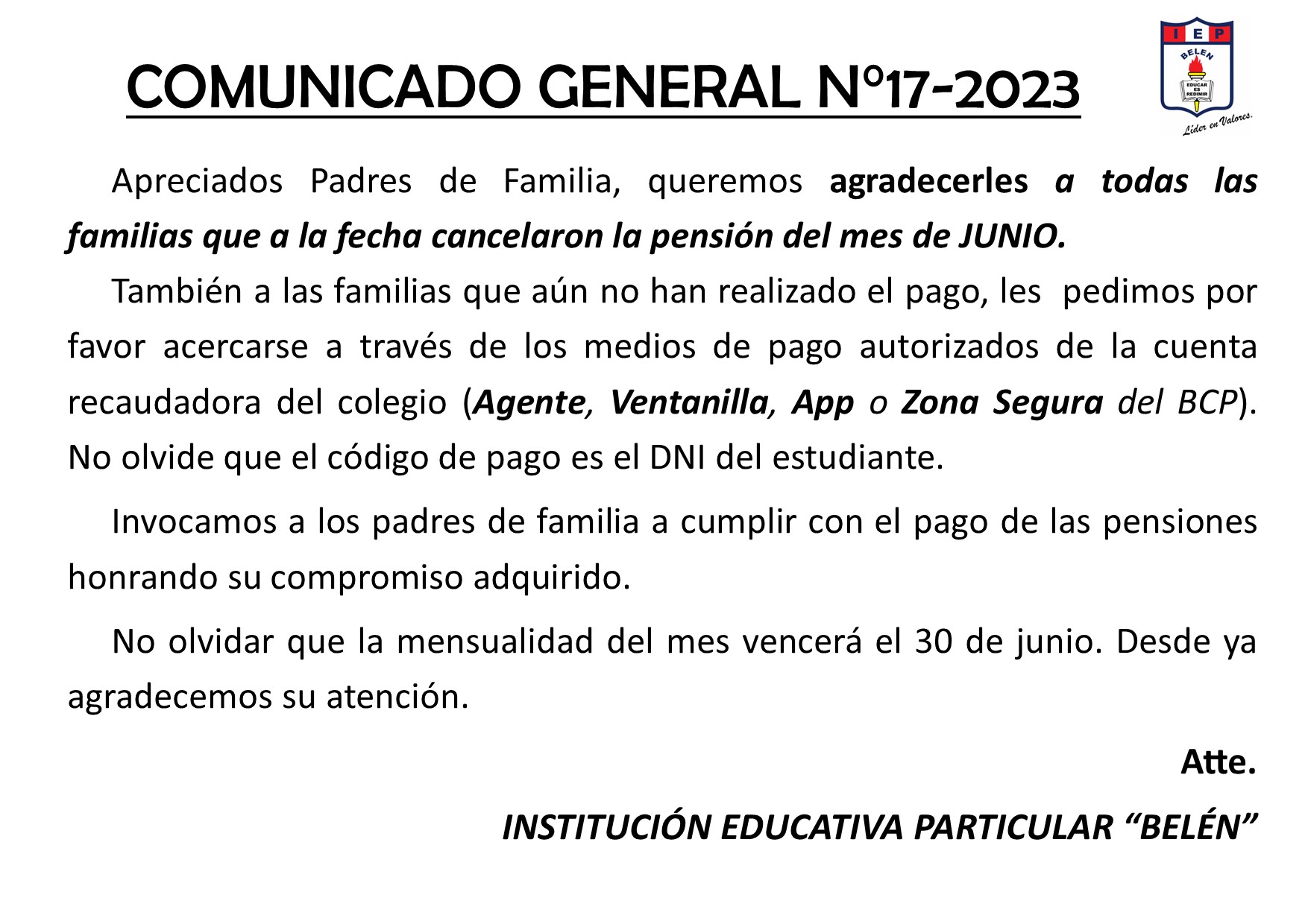 Comunicado General N° 17-2023
