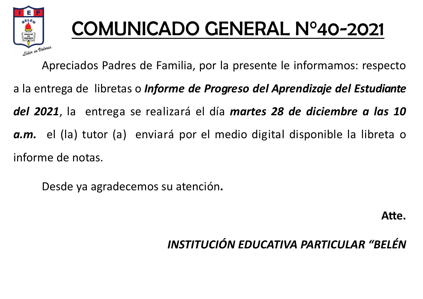 Comunicado General N° 40-2021