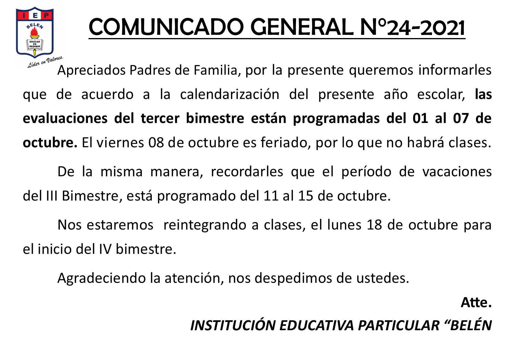 Comunicado General N° 24-2021