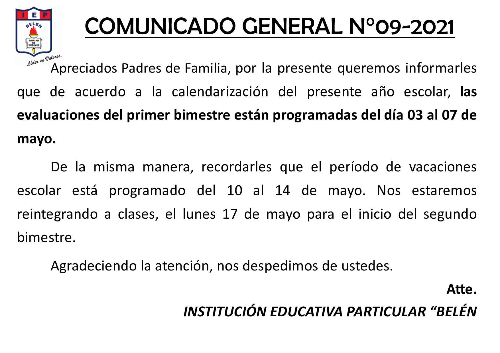 Comunicado General N° 09-2021